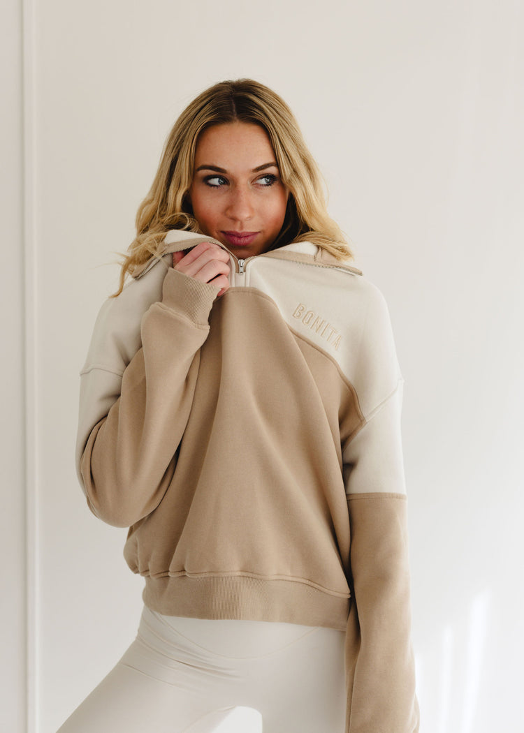 Quarter zip colourblock desert/snow