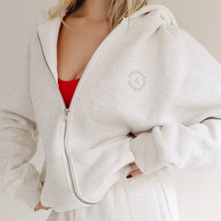 Zip up hoodie white marle