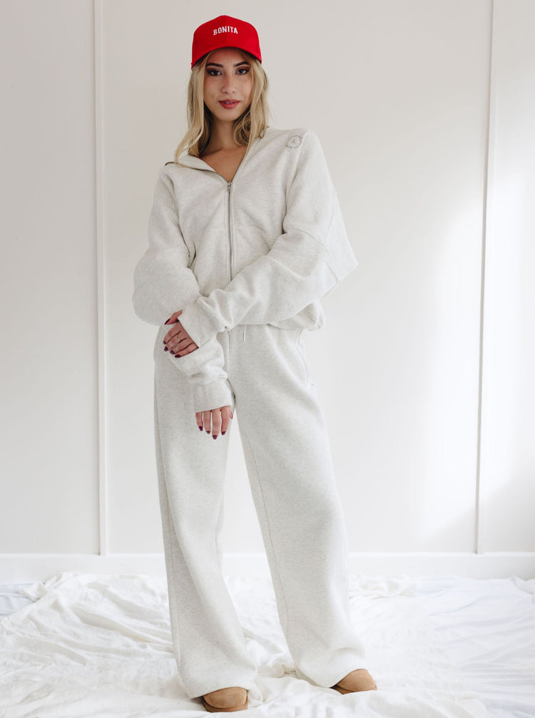 Zip up hoodie white marle