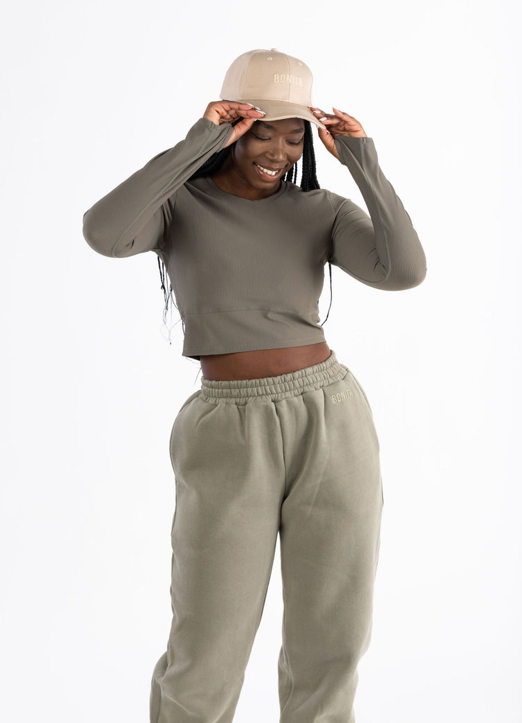 Ribbed  · Long sleeve top Olive