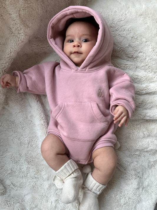 Mini Sweatshirt Hoodie cosy Romper. Pale Pink