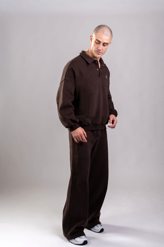 UNISEX Polo sweatshirt Dark Brown